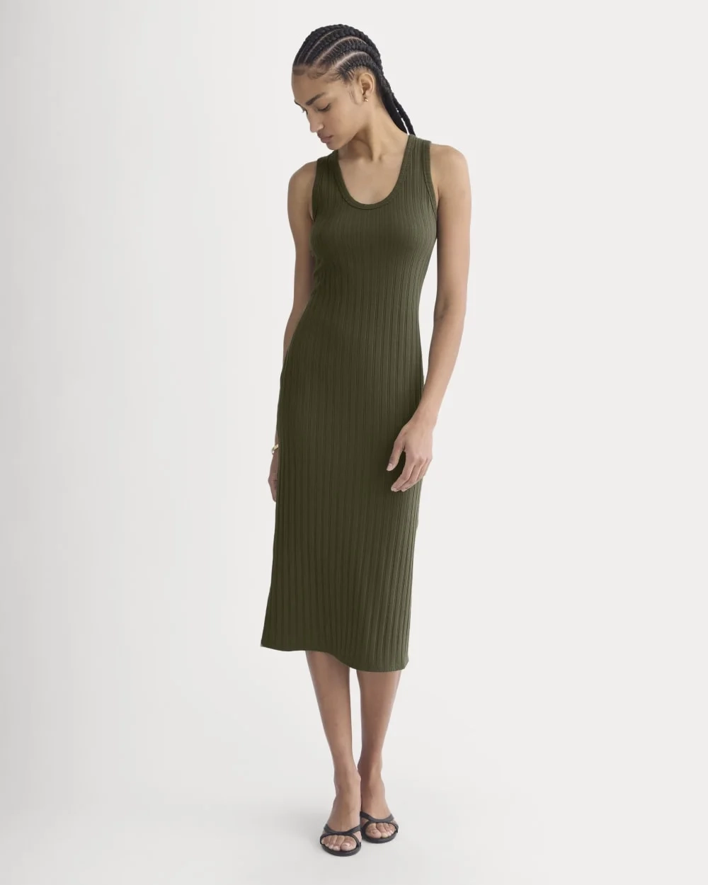 Scoop-Neck Midi Dress in Pointelle Knit | Olive Night (4)