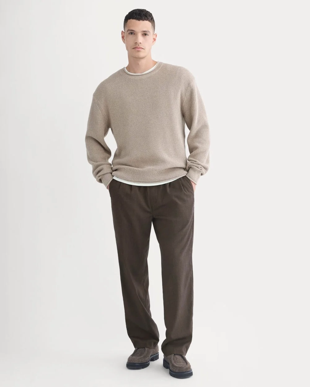 Waffle Rollneck Crew in Everyday Cotton | Heathered Oatmeal (4)