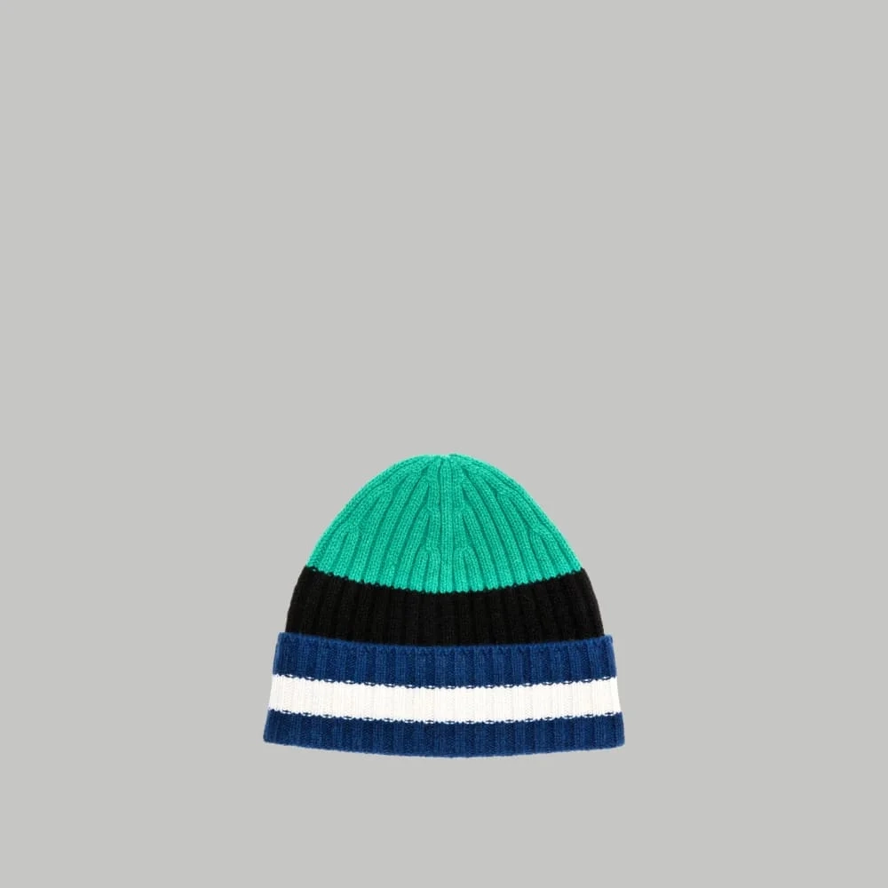 The Cashmere Beanie | Bright Navy Multi Stripe (3)