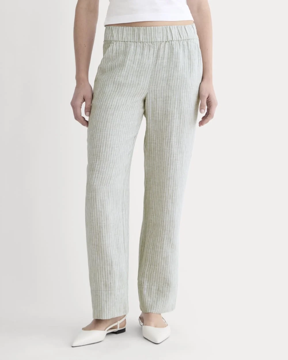 The Linen Easy Pant | Oil Green / White (4)