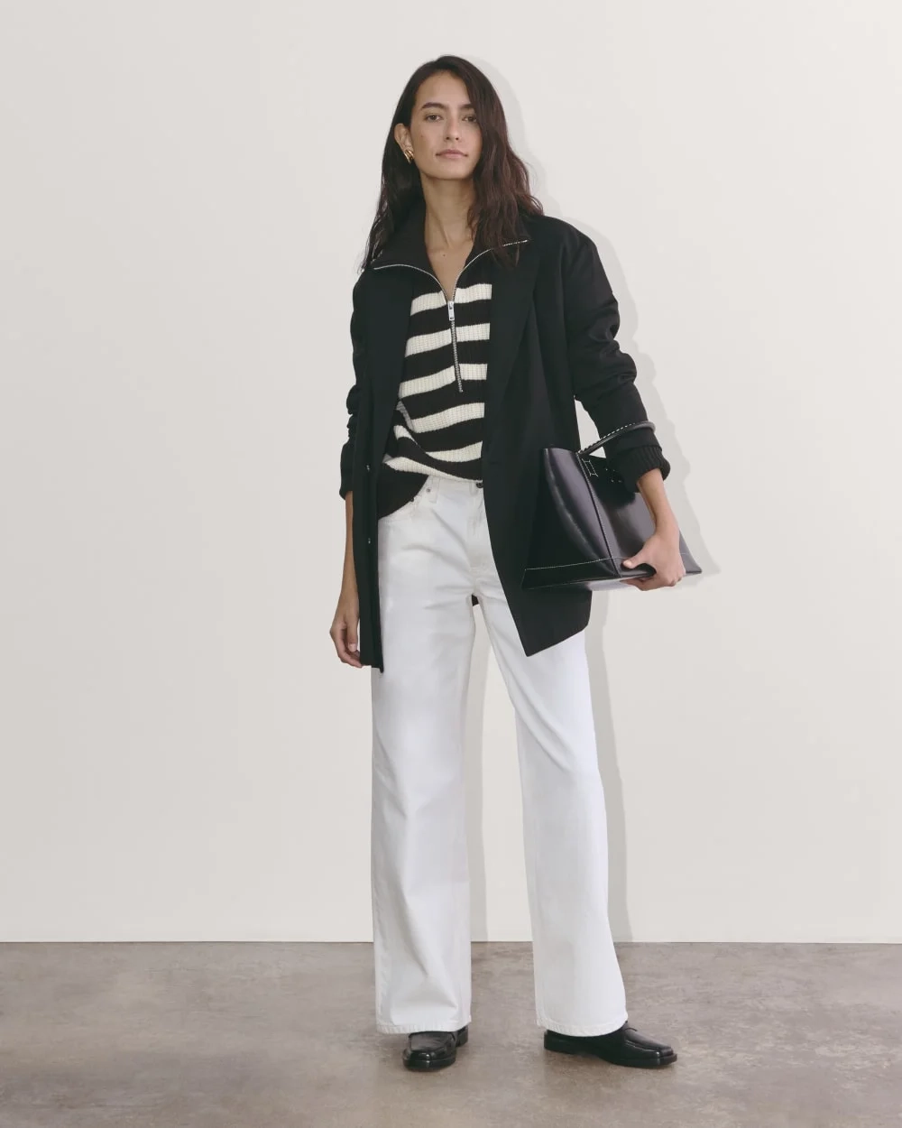 The Half-Zip Sweater in Luxe Merino | Black / Bone (2)
