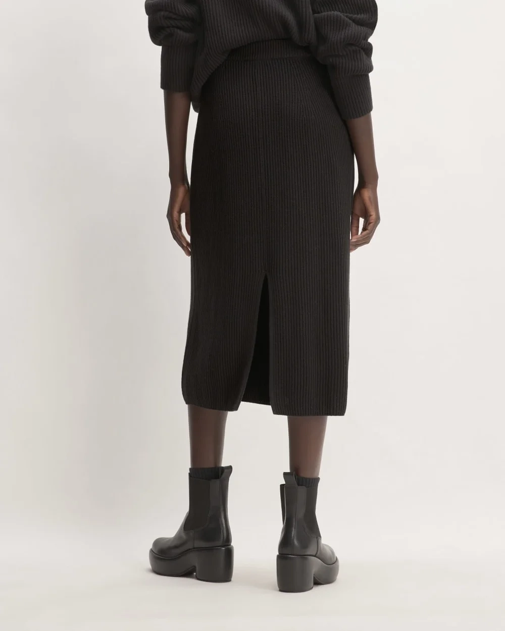 The Organic Cotton Sweater Midi Skirt | Black (2)