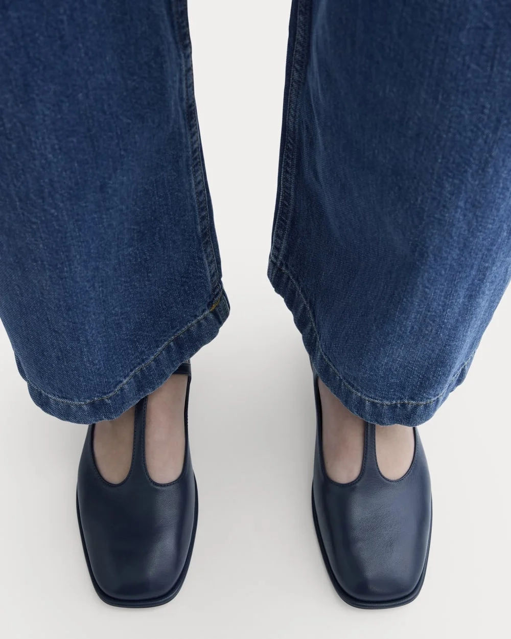 The Leather T-Strap Flat | Navy (4)