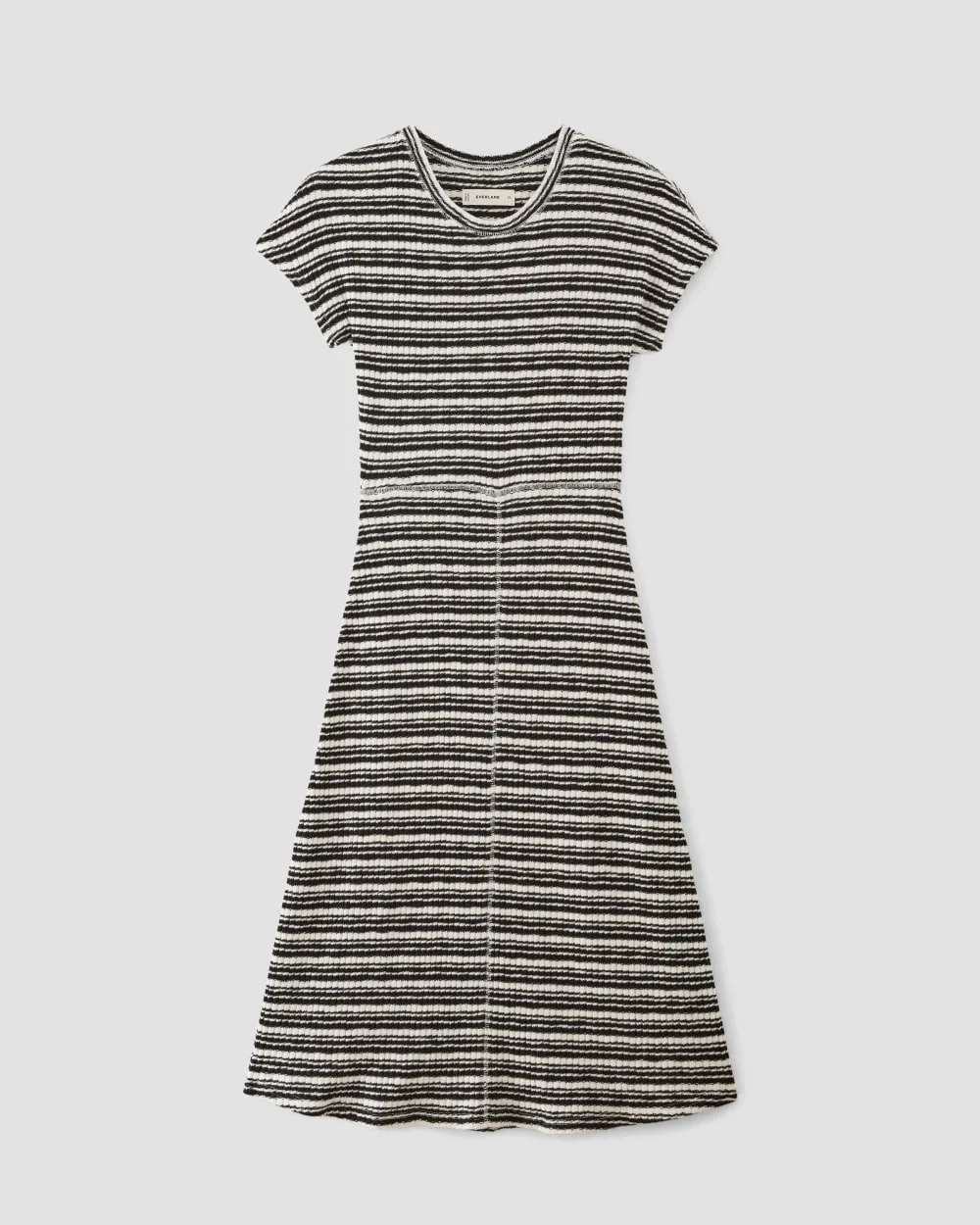 The Rib-Knit Cap-Sleeve Midi Dress | Bone / Black (3)