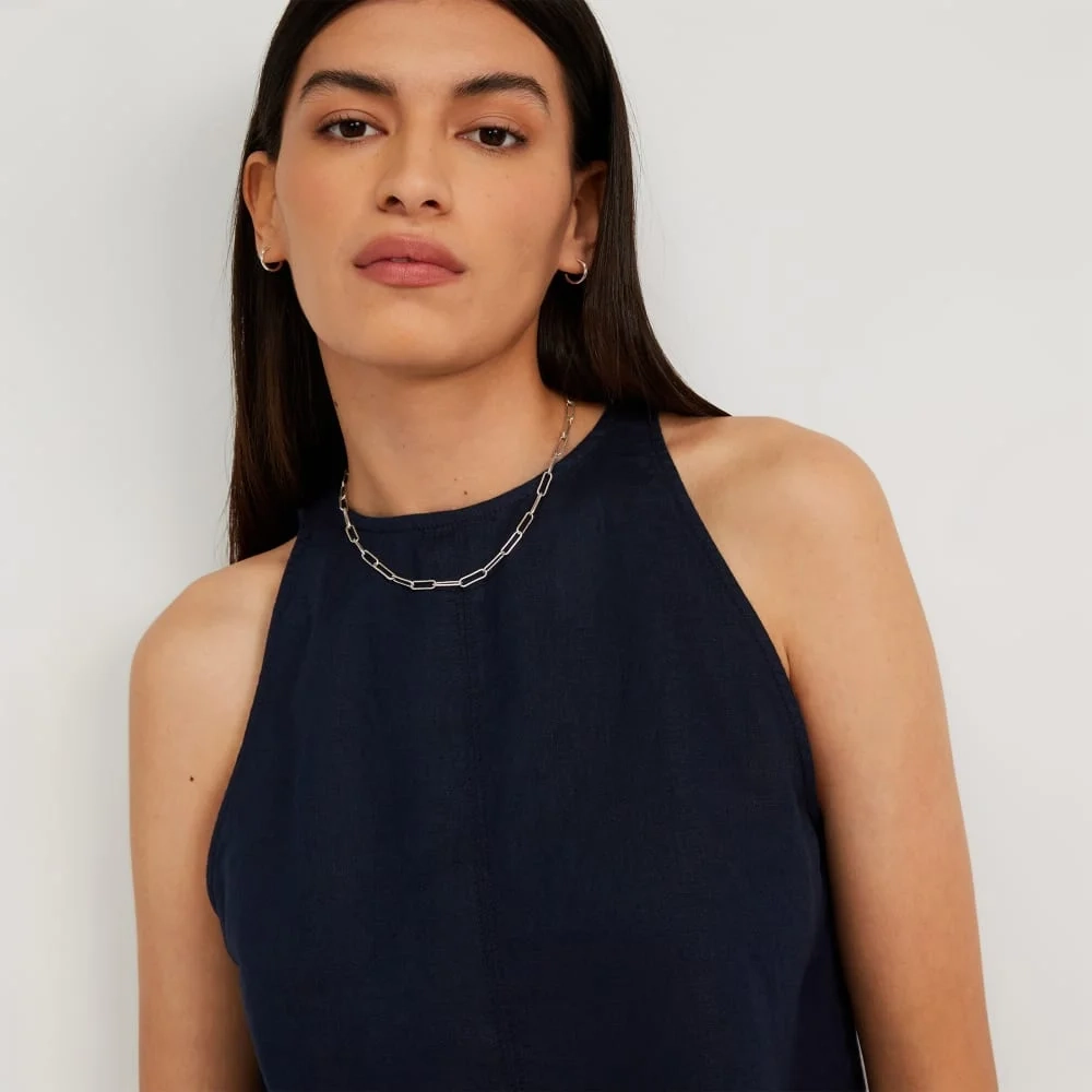 The Linen High-Neck Tank | Navy (3)