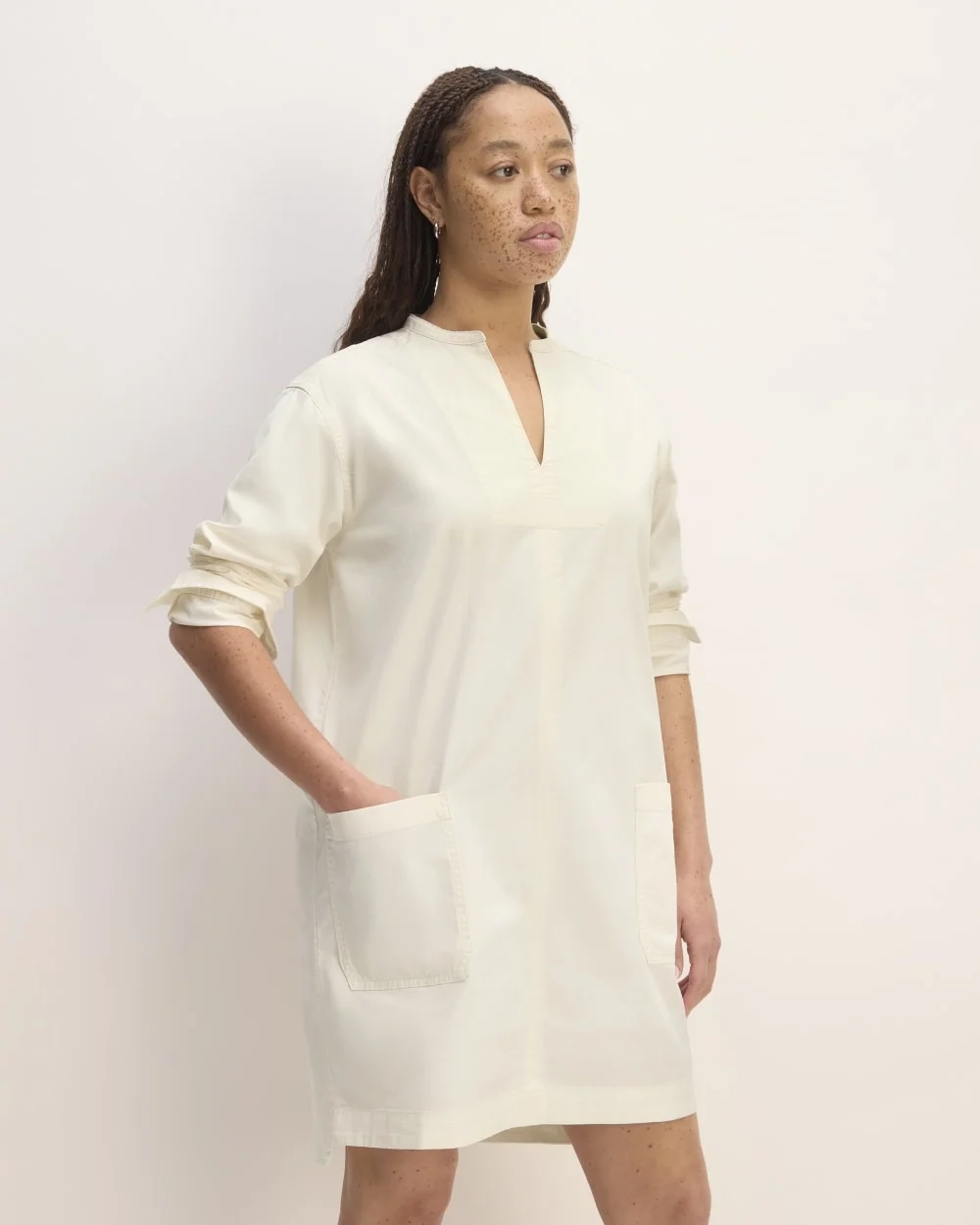 The Long-Sleeve Utility Mini Dress | Bone (4)