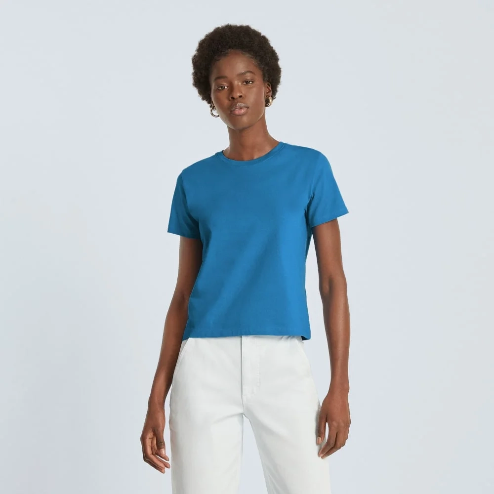 The Box-Cut Tee in Essential Cotton | Horizon Blue | No Pocket (4)