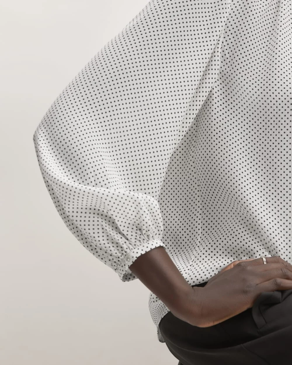 The Washable Clean Silk Shirred Blouse | Bone / Black Polka Dot (5)