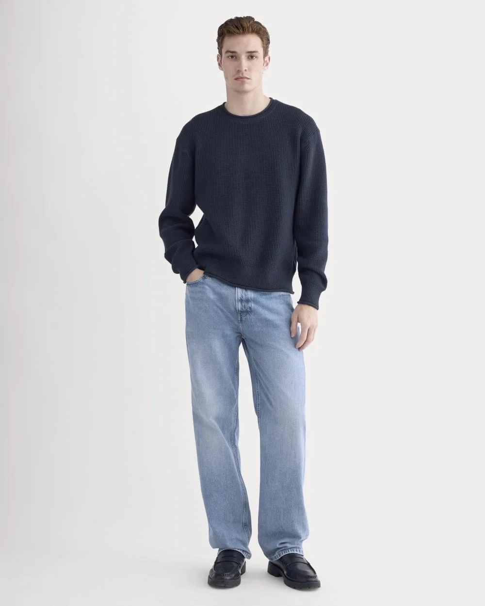Waffle Rollneck Crew in Everyday Cotton | Navy (4)