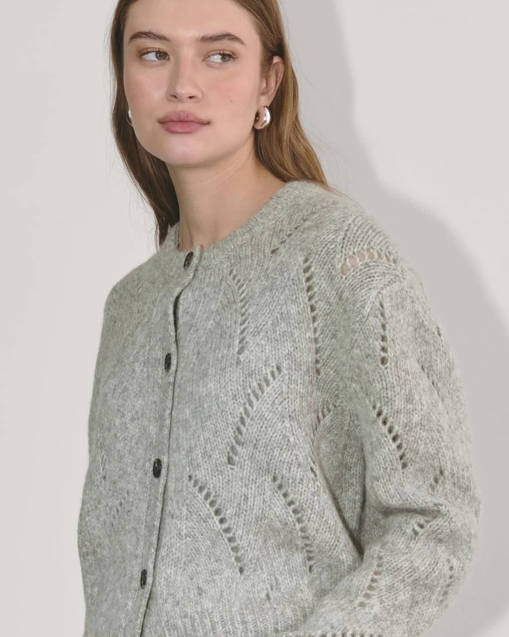 The Pointelle Cardigan in Cloud | Heather Grey (2)