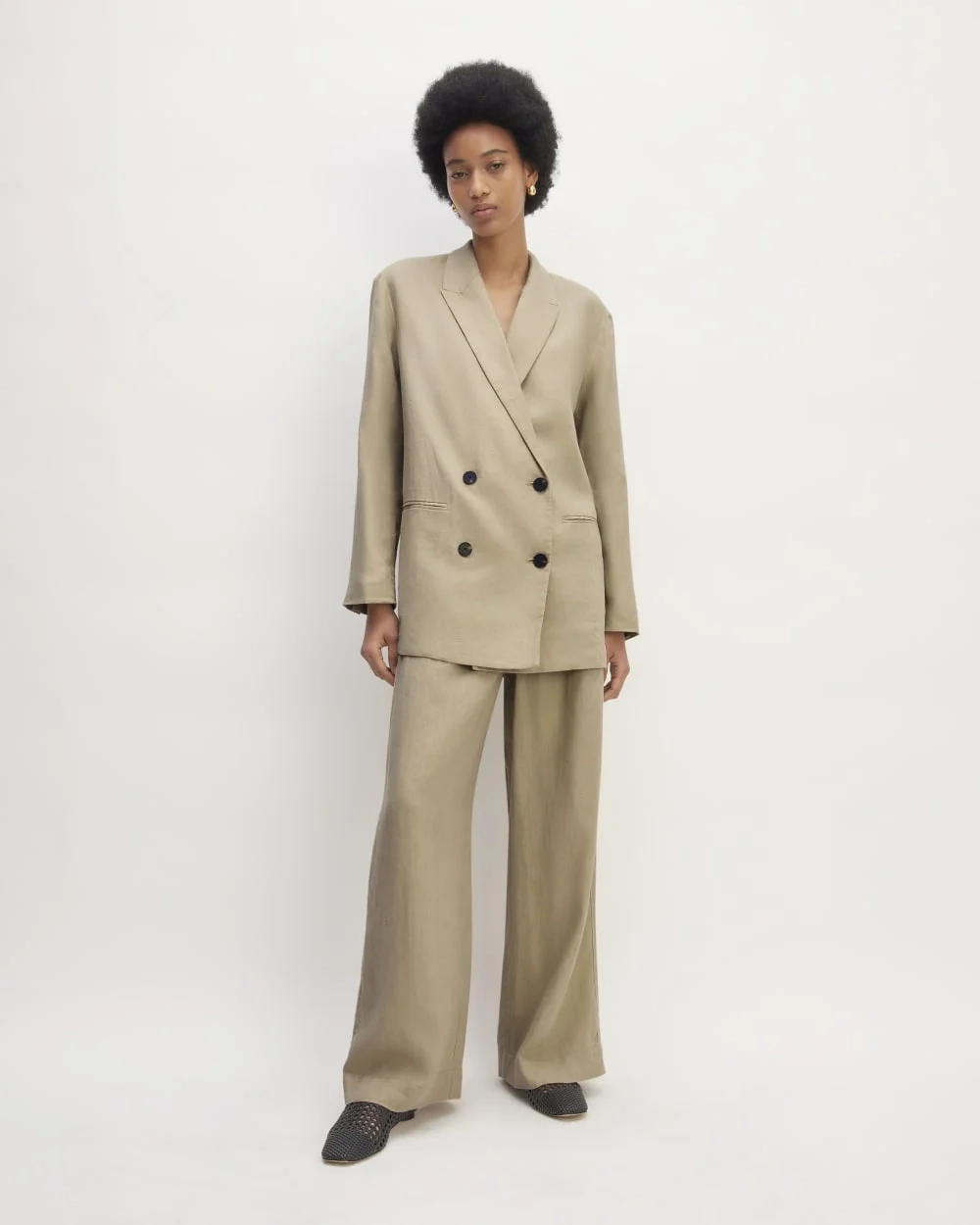 The Linen Double Breasted Blazer | Trench Coat Khaki (4)