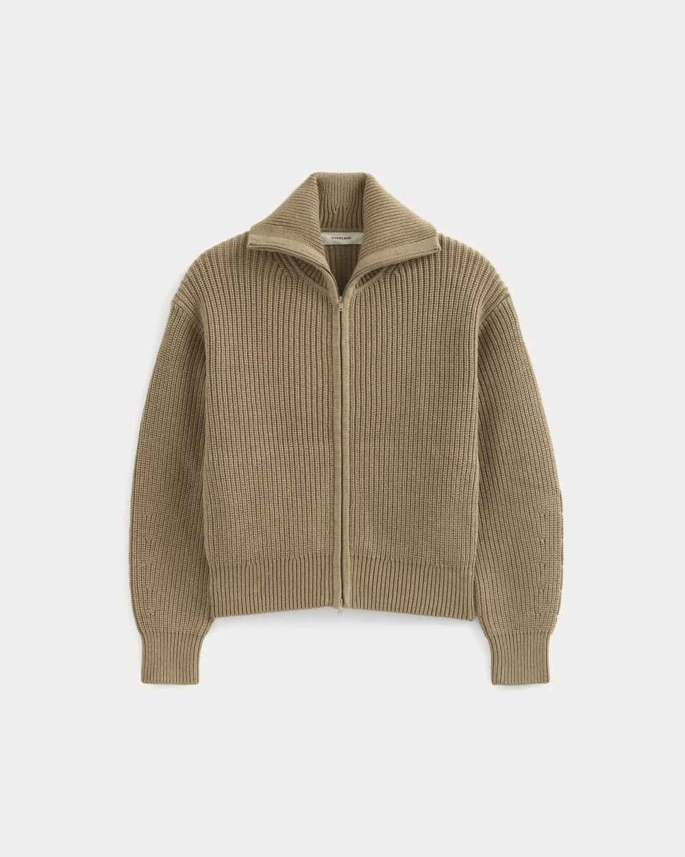 The Full-Zip Sweater in Everyday Cotton | Dark Heathered Camel (4)