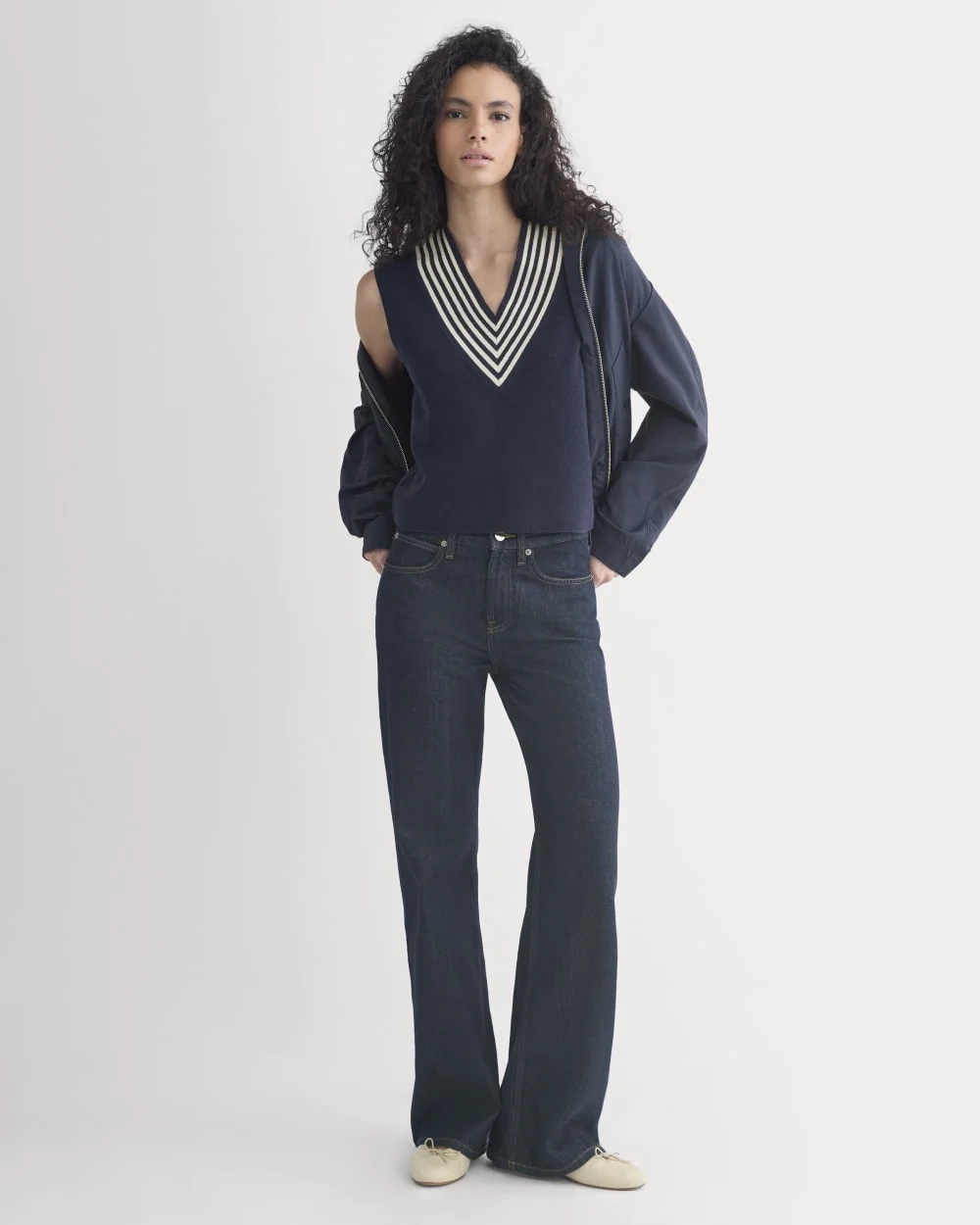 Relaxed V-Neck Vest in Cotton Merino | Navy (2)