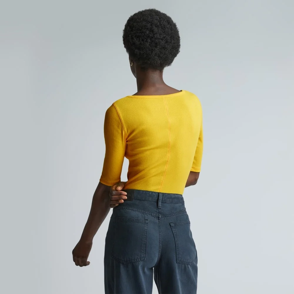 The Luxe Micro-Rib Scoop-Neck Tee | High Visibility Yellow (3)