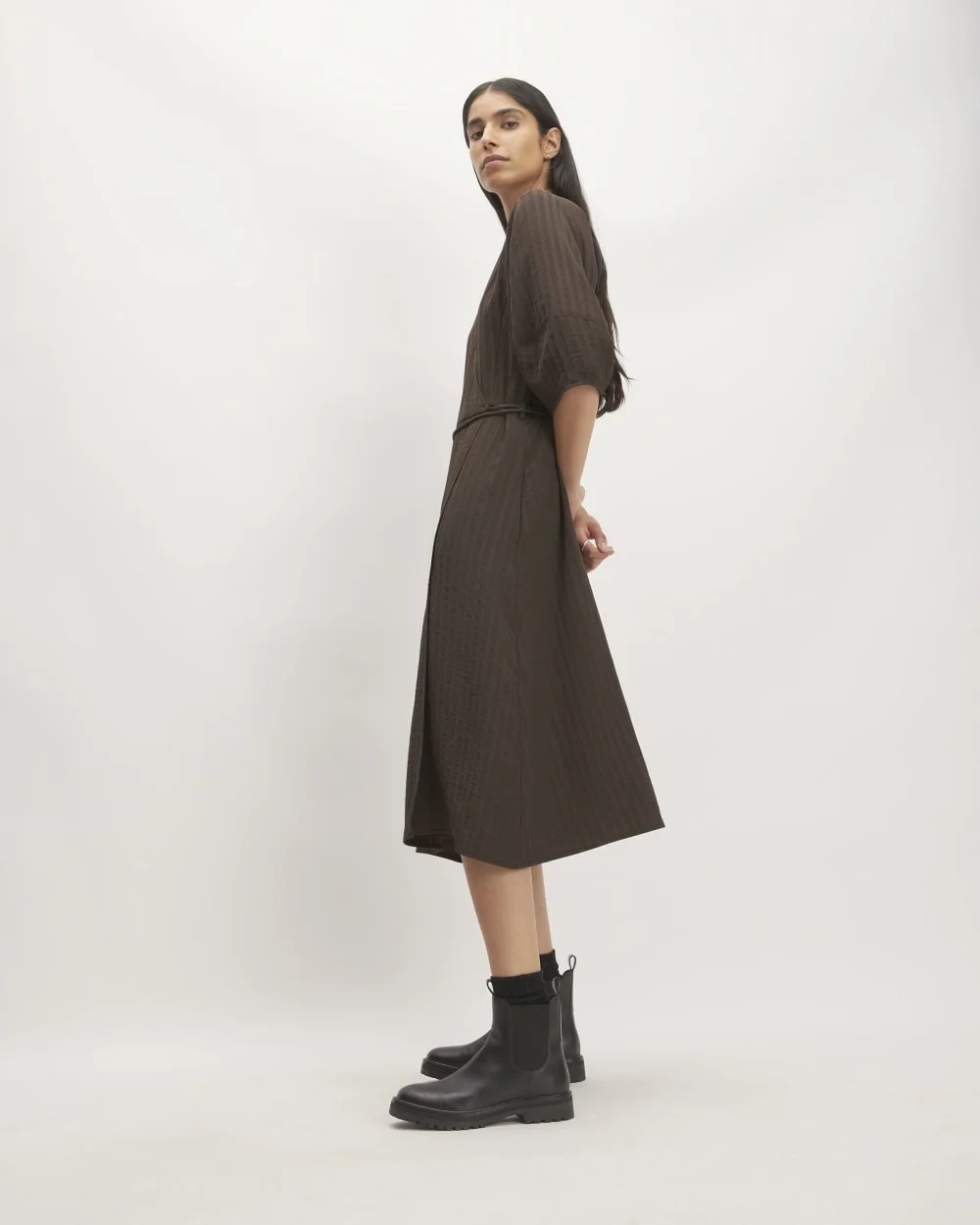 The City Stripe Wrap Dress | Earth Brown (5)