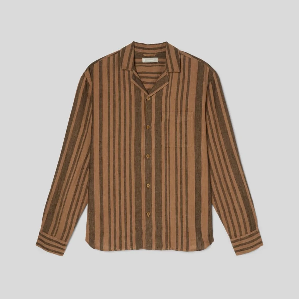 The Relaxed Linen Long-Sleeve Shirt | Toasted Coconut / Black (3)