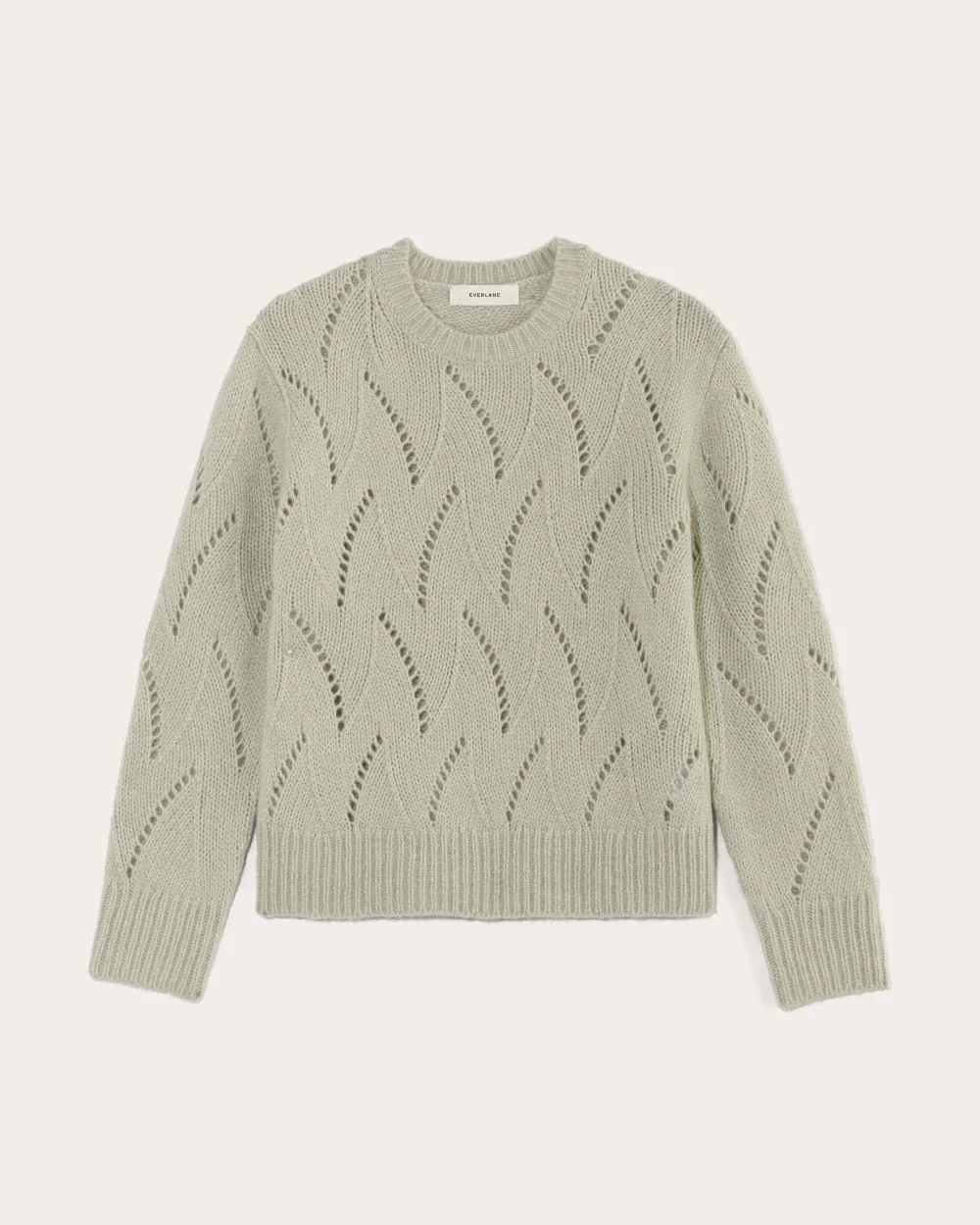 The Pointelle Sweater in Cloud | Seagrass (3)