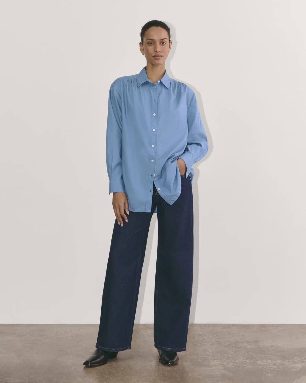 The Gathered Shirt in Silky Cotton | Bluebell (5)