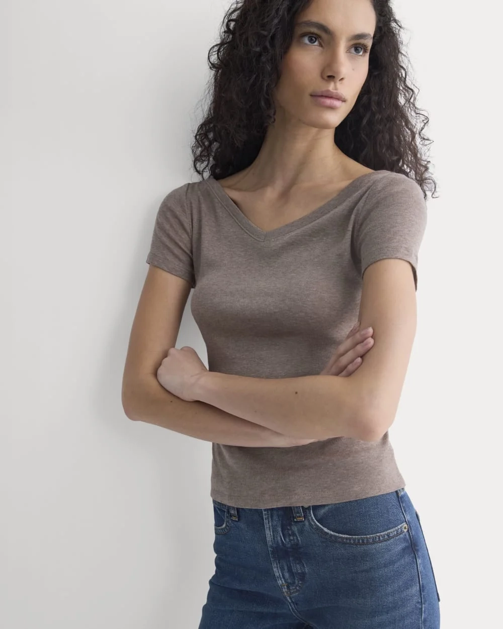 Tissue Short-Sleeve V-Neck Top | Heathered Chocolate Chip (6)