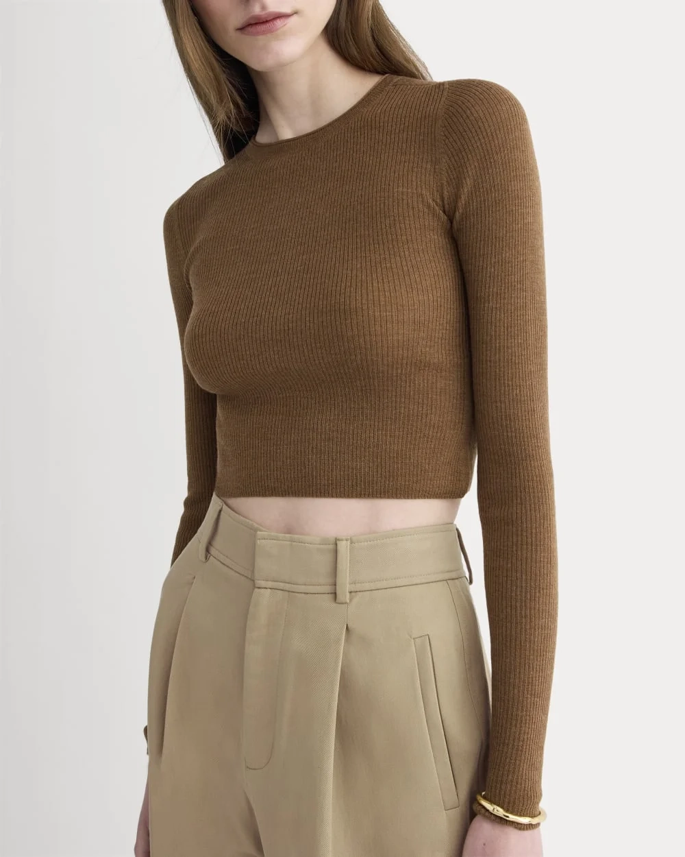 The Cropped Crew Top in Ultrafine Merino | Heathered Toffee (3)