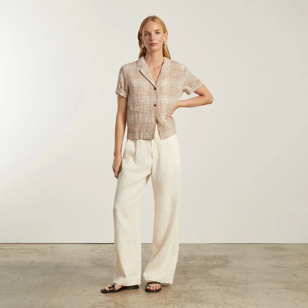 The Linen Workwear Shirt | Iced Coffee Grid (5)