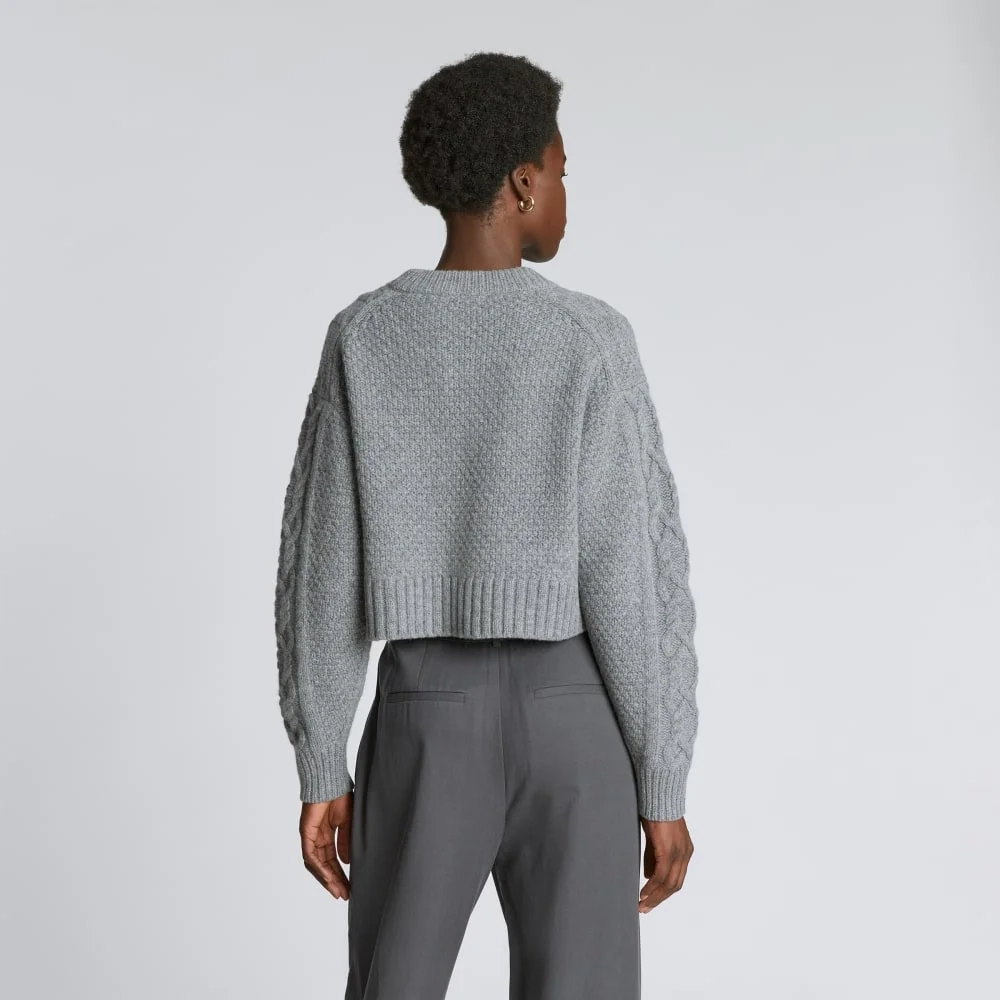 The Felted Merino Cropped Cable Sweater | Heathered Mid-Grey (4)