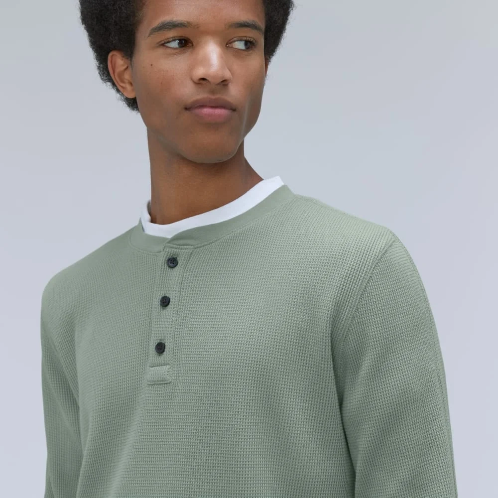The Waffle Long-Sleeve Henley Tee | Lily Pad (2)