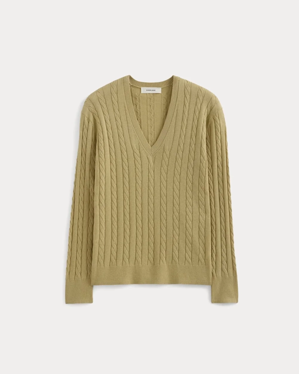 The Cable V-Neck in Cotton Cashmere | Classic Khaki (5)