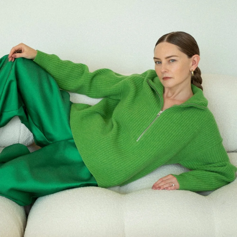 The Half-Zip Sweater in Luxe Merino | Salted Lime (5)