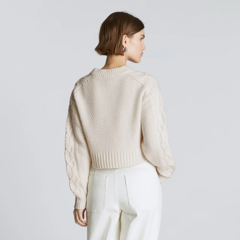The Felted Merino Cropped Cable Sweater | Bone (4)