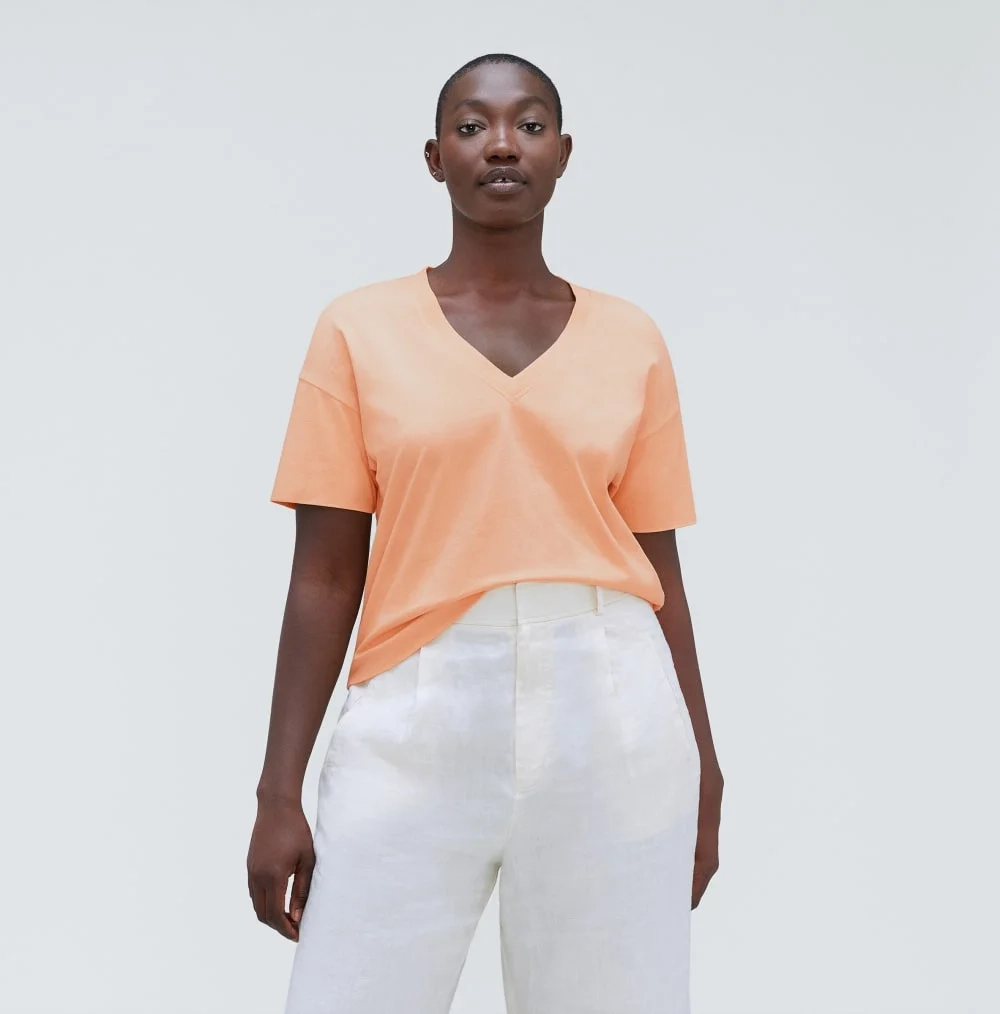 The Organic Cotton Slouchy V-Neck | Apricot (2)