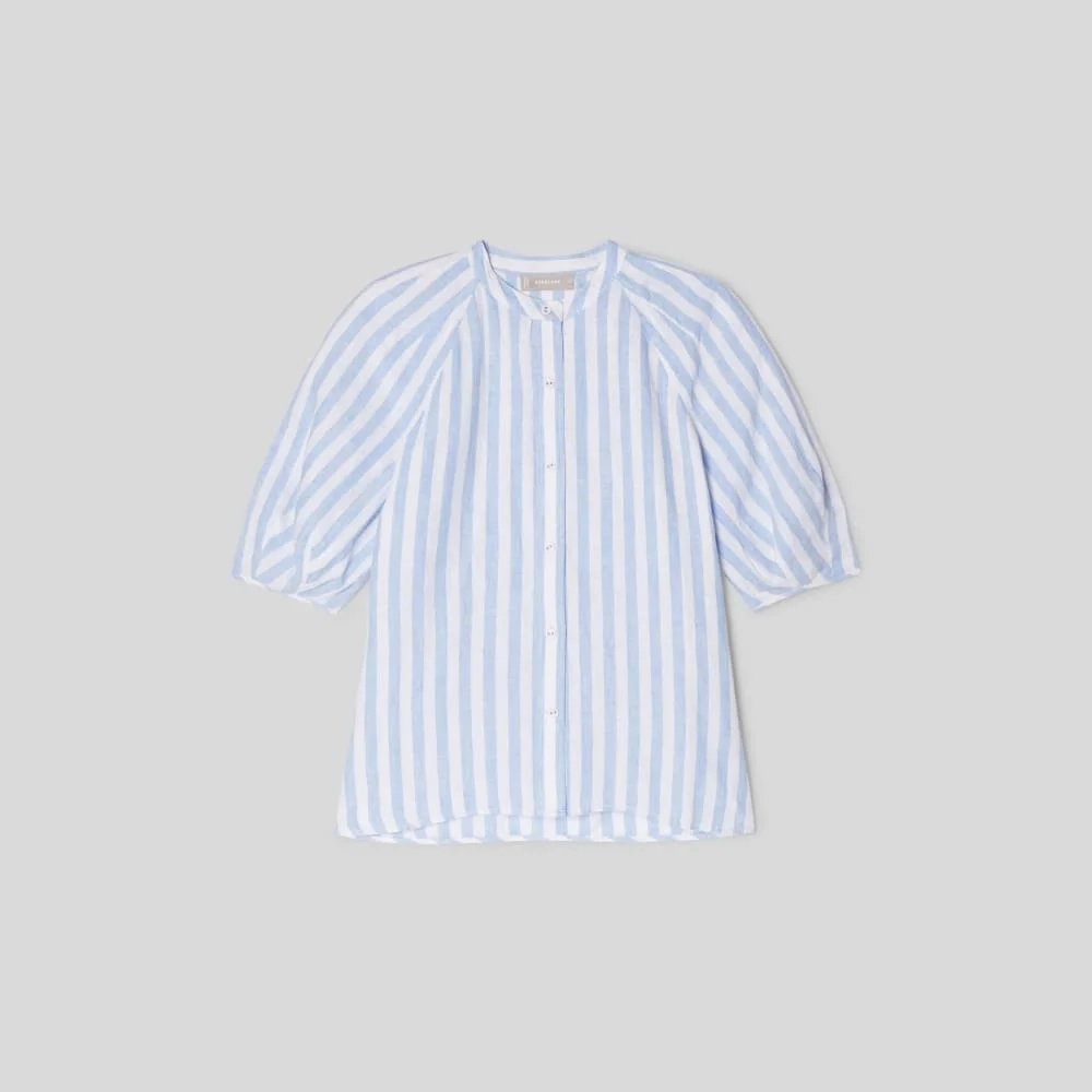 The Linen Puff Sleeve Shirt | Blue / White (2)