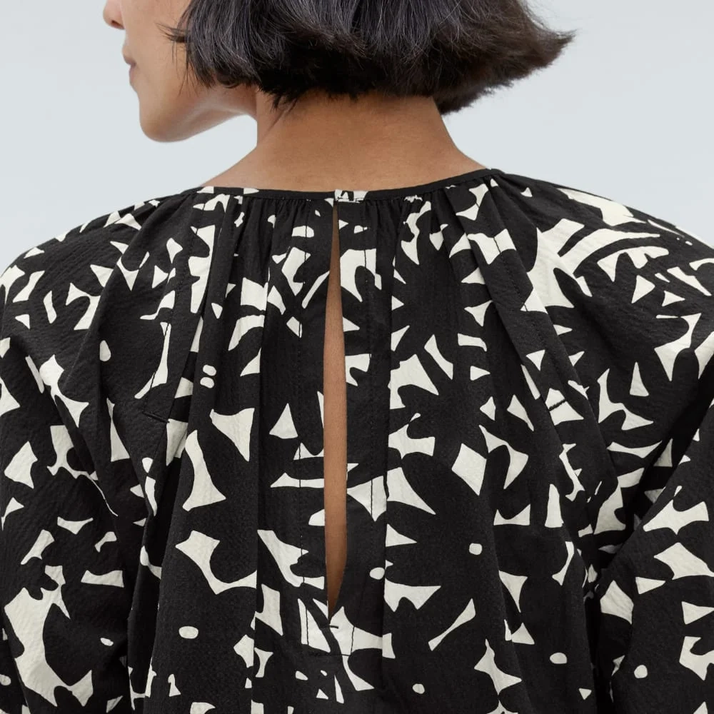 The Seersucker Puff Sleeve Dress | Black / Canvas Floral (4)