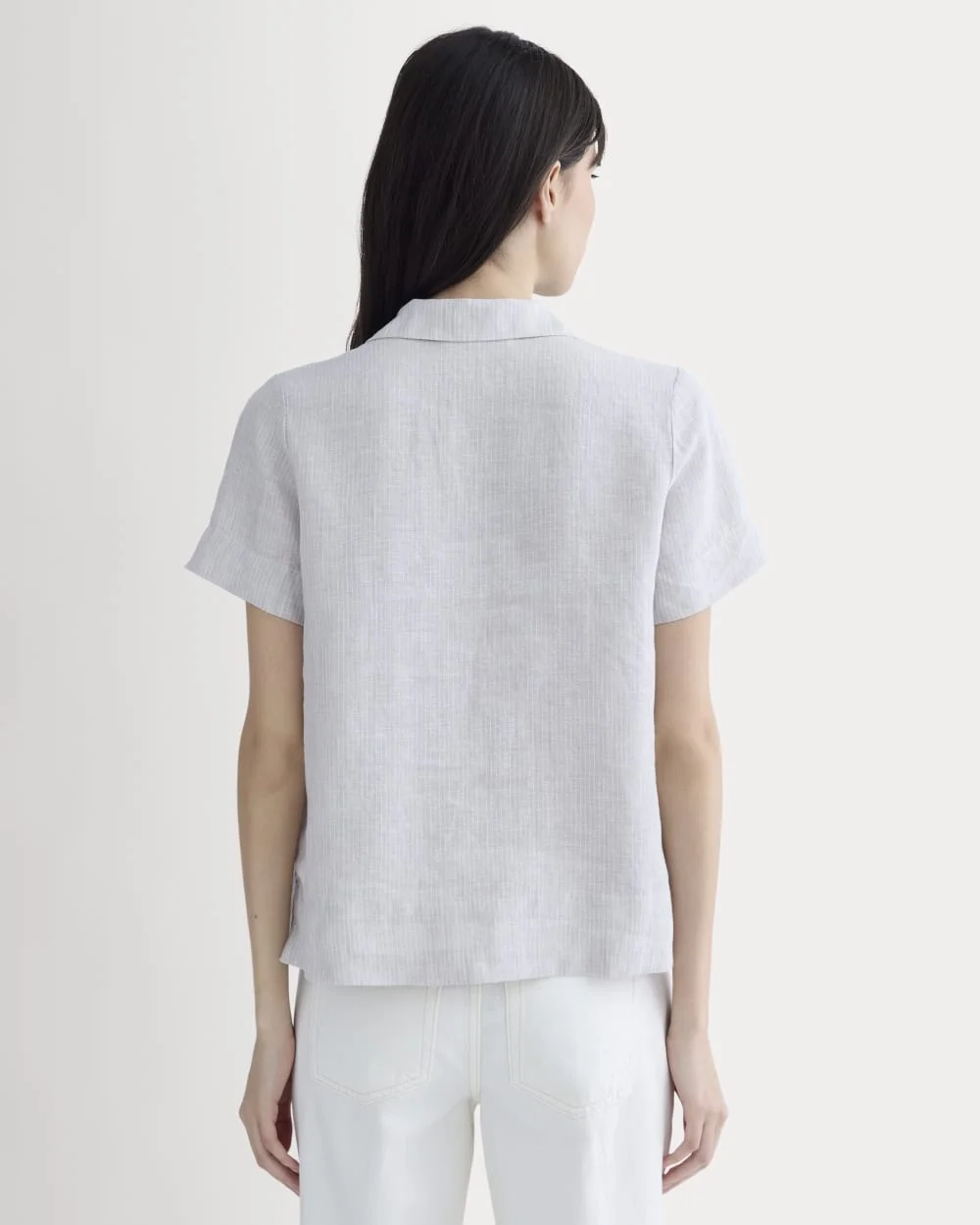 The Notch Shirt in Linen | Stone / White (4)