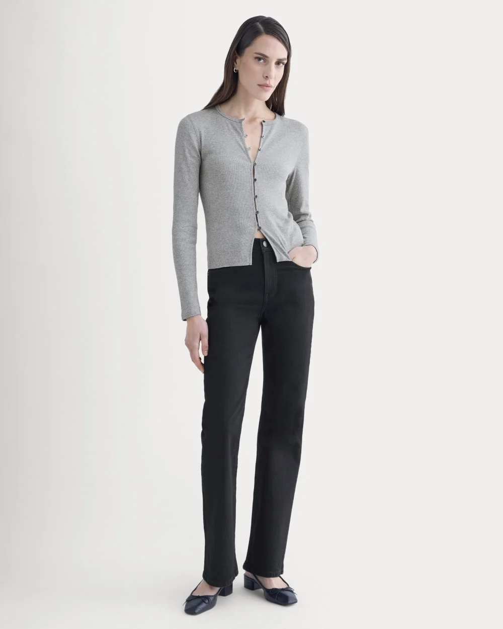 Luxe Rib Button-Up Top | Heathered Light Grey (4)