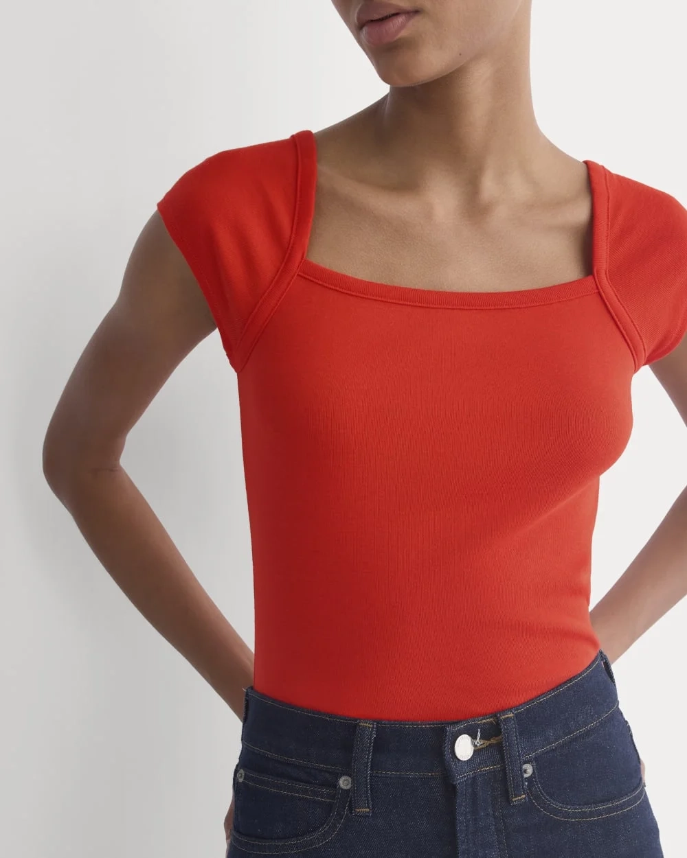 RetroSoft Cotton Square-Neck Tee | Fiery Red (5)