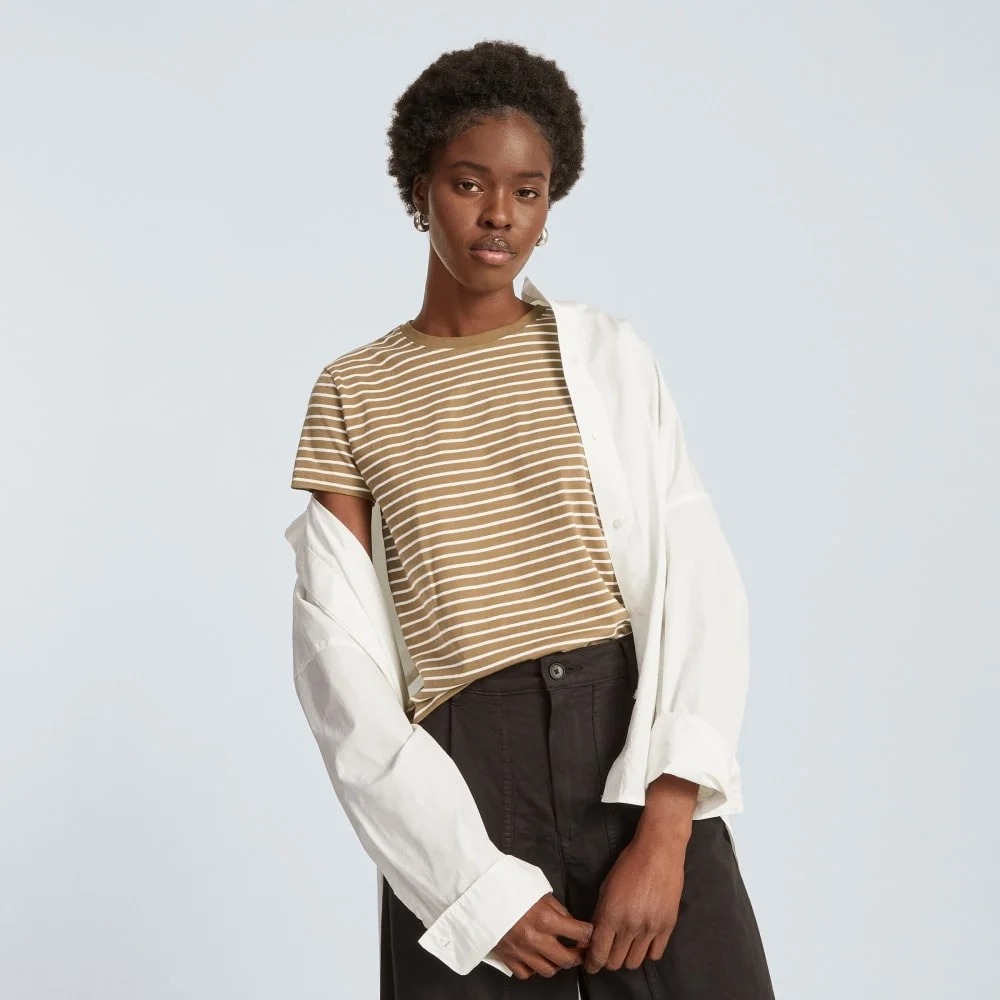 The Box-Cut Tee in Essential Cotton | Olive / Tan | No Pocket (2)