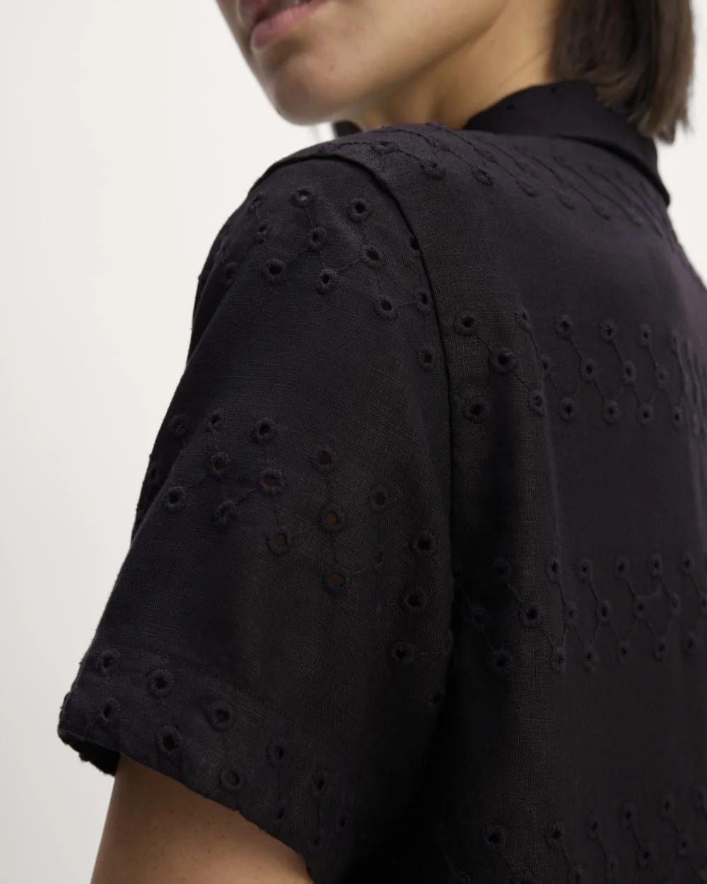 The Linen Eyelet Shirtdress | Black Eyelet (4)