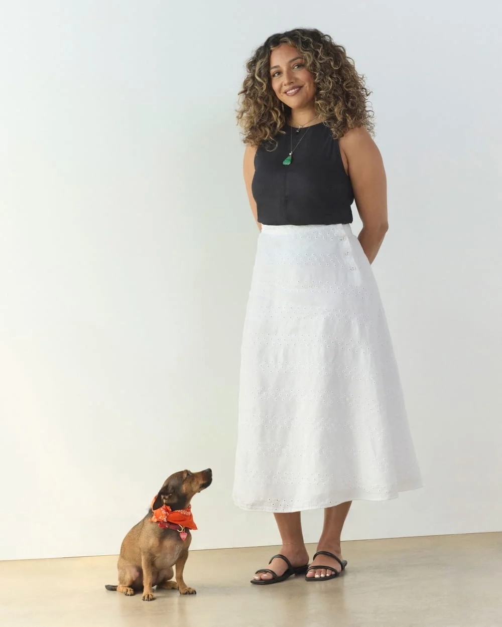 The Linen Eyelet Midi Skirt | White Eyelet (4)