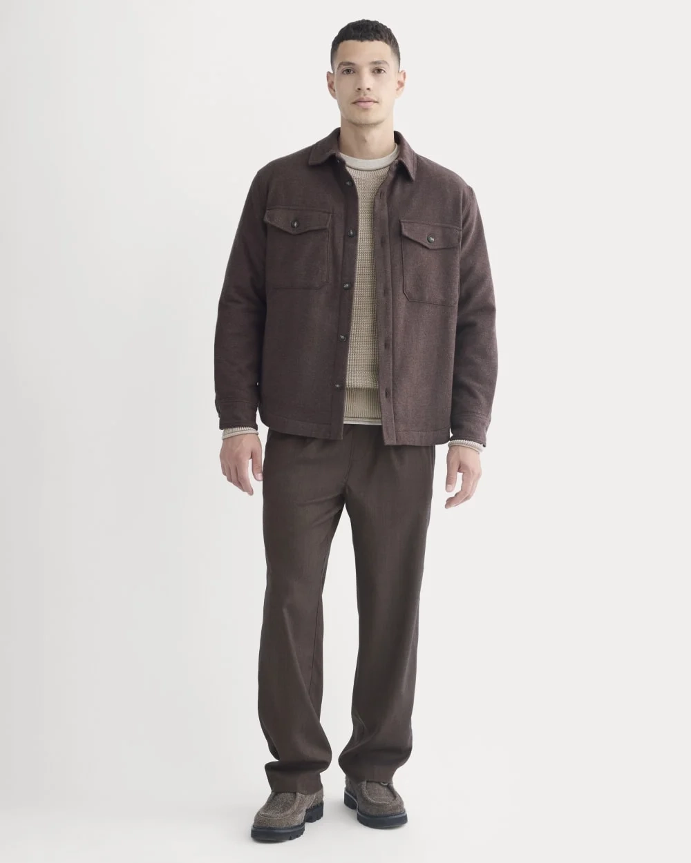 Heavyweight Waffle Twill Overshirt | Heather Earth Brown (4)