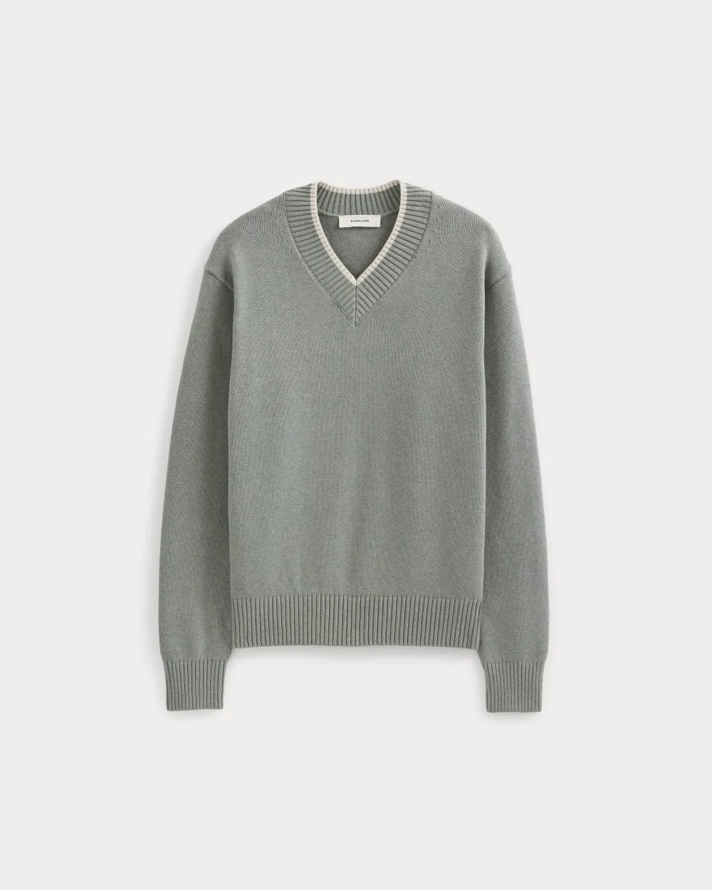 Relaxed V-Neck Sweater in Everyday Cotton | Heathered Lilypad (3)