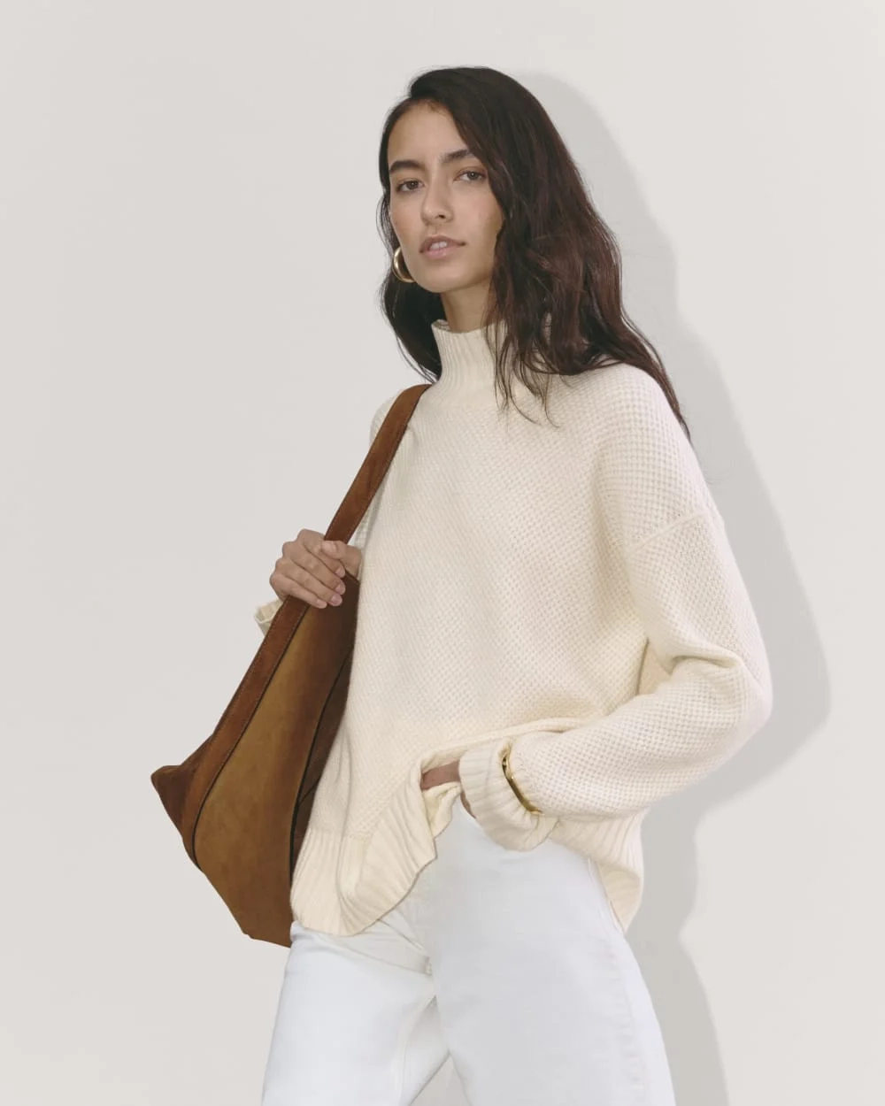The Honeycomb Funnel Neck in Wool Cashmere | Bone (3)