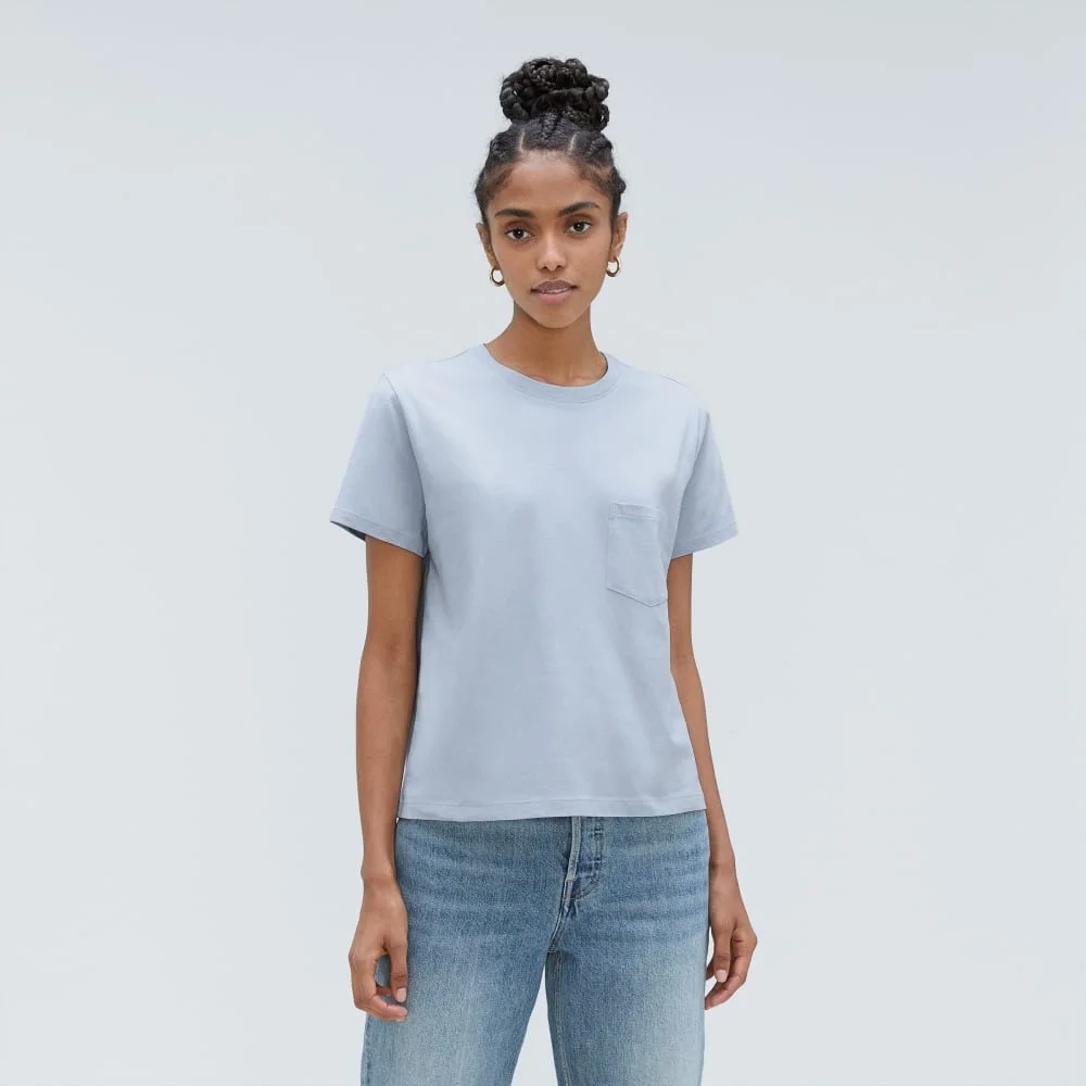 The Box-Cut Tee in Essential Cotton | Mist | Pocket (3)