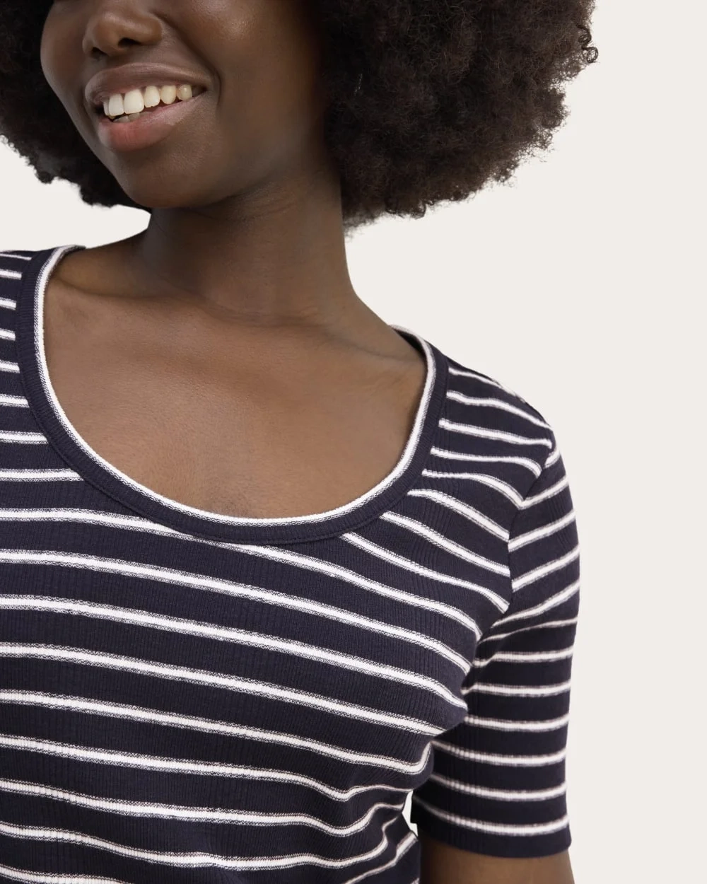 The Vintage Rib Scoop-Neck Top | Navy / Bone (3)