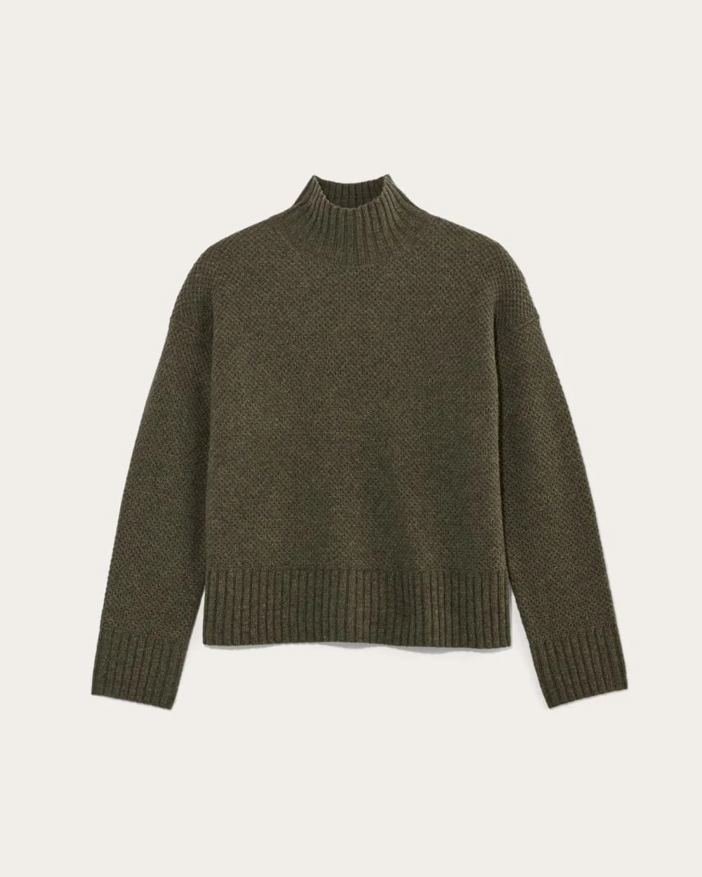 The Honeycomb Funnel Neck in Wool Cashmere | Heathered Army Green (5)