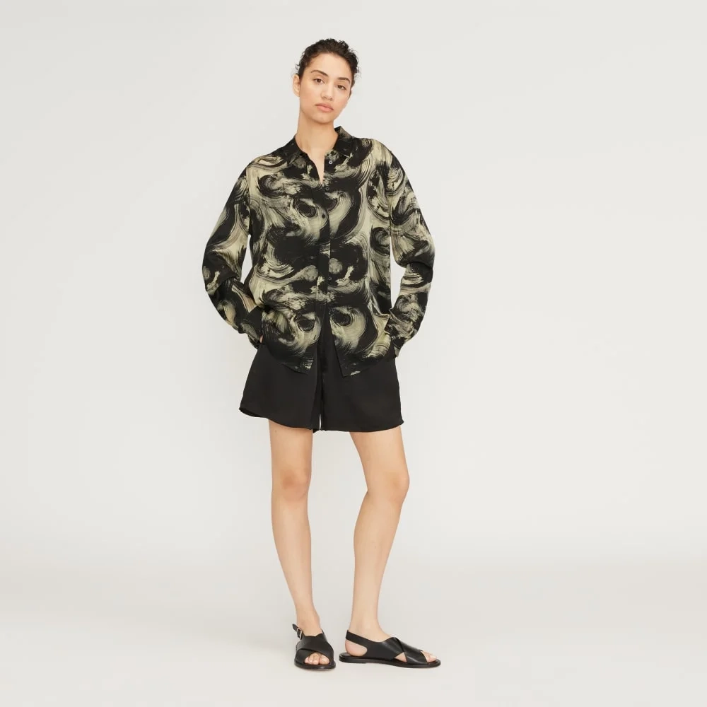 The Satin Relaxed Shirt | Pale Yellow / Black (2)