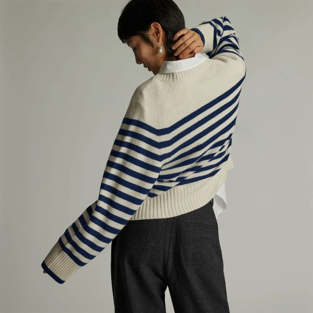 The Cashmere Boxy Crew | Bright Navy / Bone (5)