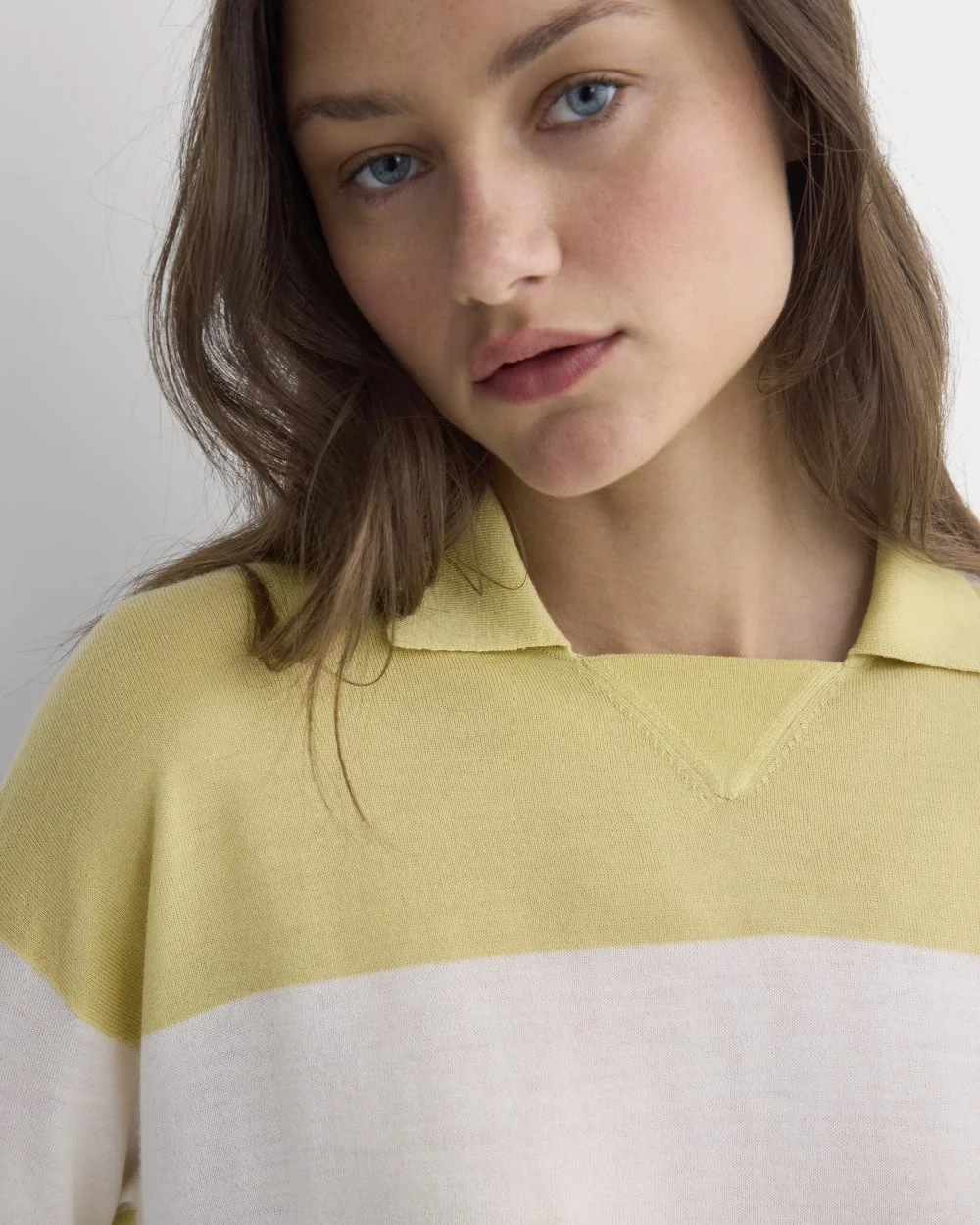Oversized Polo in Ultrafine Merino | Double Cream / Bone Rugby Stripe (2)