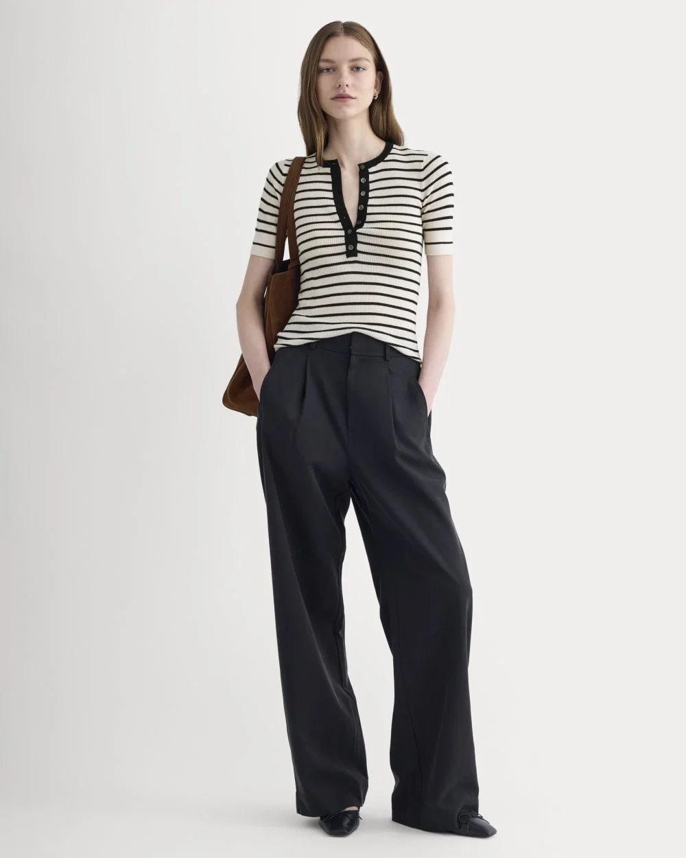 The Short-Sleeve Henley in Ultrasoft Merino | Parchment / Black (2)