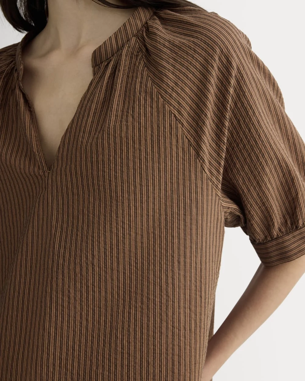 The Gauze Gathered Top | Carob Brown / Black (3)